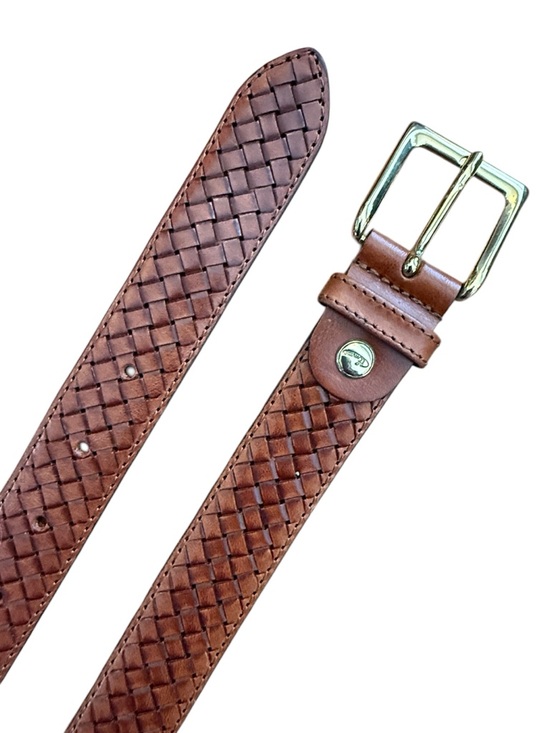 Emme Collection Other - Italian Woven Leather Belt Brown Gold Buckle Made in Italy Unisex Fits 27-31